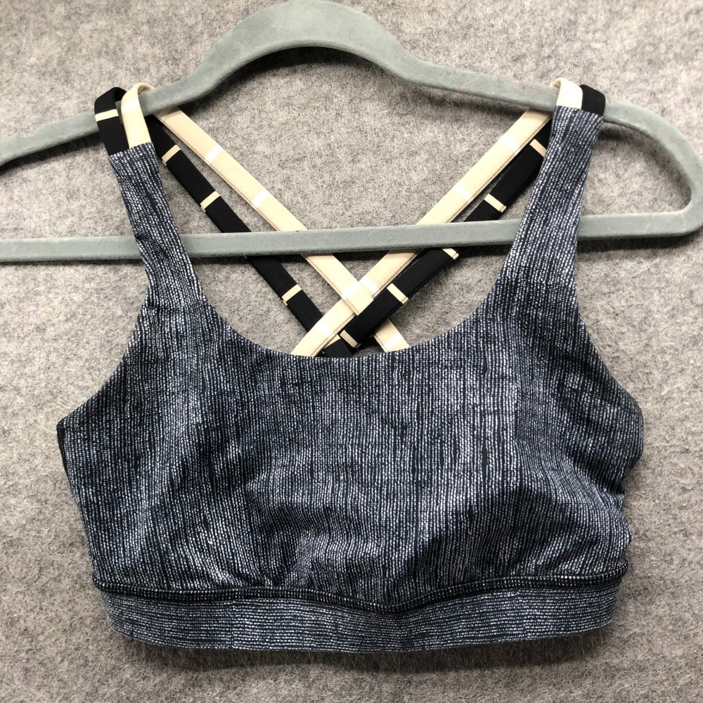 Lululemon Energy Bra Women Size 4 Gray Space Dye Strappy Back Yoga Gym